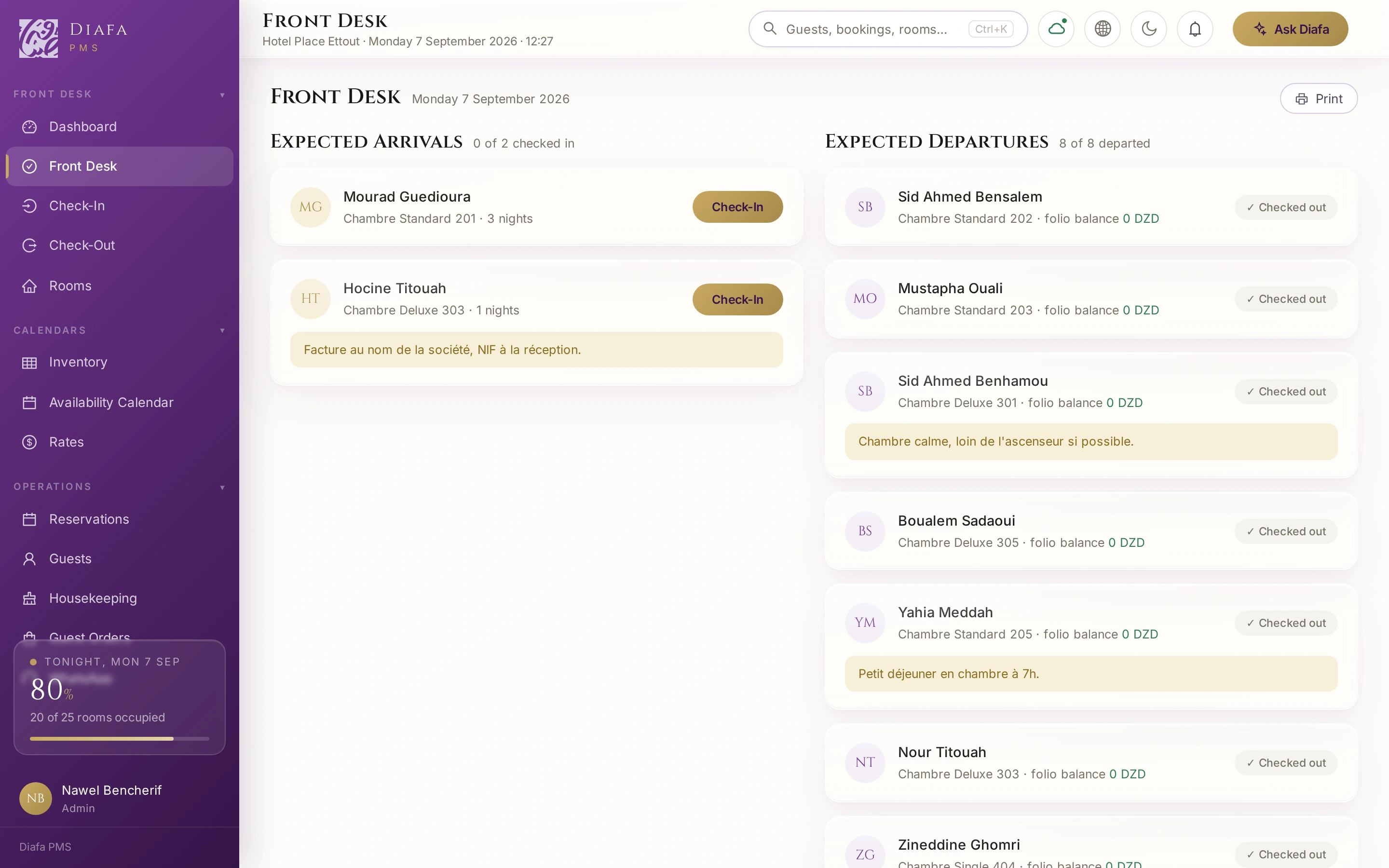 Front Desk Dashboard